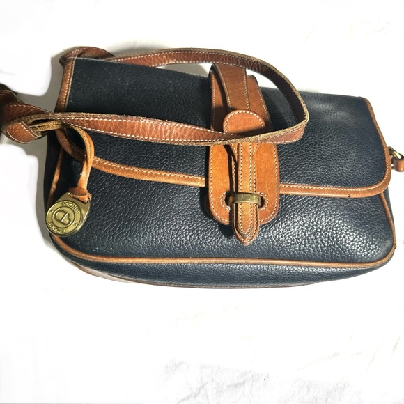Dooney & Bourke Leather Bag Equestrian Purse Broken Shoulder Strap Black & Tan - Picture 1 of 16